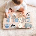Custom Handmade Name Puzzle with Animals, Personalized Birthday Gift for Kids, Christmas Gifts for Toddlers, Unique New Baby Gift, Wood Toy