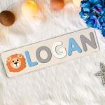 Custom Handmade Name Puzzle with Animals, Personalized Birthday Gift for Kids, Christmas Gifts for Toddlers, Unique New Baby Gift, Wood Toy
