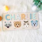 Custom Handmade Name Puzzle with Animals, Personalized Birthday Gift for Kids, Christmas Gifts for Toddlers, Unique New Baby Gift, Wood Toy
