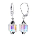 Leverback 8mm Clear AB Cube Austrian Crystals Handmade Drop 925 Sterling Silver Earrings for Women