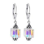 Leverback 8mm Clear AB Cube Austrian Crystals Handmade Drop 925 Sterling Silver Earrings for Women