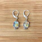 Leverback 8mm Clear AB Cube Austrian Crystals Handmade Drop 925 Sterling Silver Earrings for Women