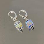 Leverback 8mm Clear AB Cube Austrian Crystals Handmade Drop 925 Sterling Silver Earrings for Women