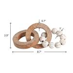 Rustic Wood Chain Link for Home Decor, Handmade Carved 3 Link Wood Knot & Wood Beads, Natural Boho Farmhouse Table Decor, Best Housewarming Gifts (8.7inch)