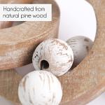 Rustic Wood Chain Link for Home Decor, Handmade Carved 3 Link Wood Knot & Wood Beads, Natural Boho Farmhouse Table Decor, Best Housewarming Gifts (8.7inch)