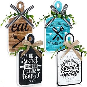 4 Pieces Rustic Wooden Kitchen Cutting Board Eat Sign Decor Farmhouse Tiered Tray Decor Happiness Is Homemade Wood Wall Art Hanging Sign for Home Kitchen Dining Living Room Cafe (Tableware Style)