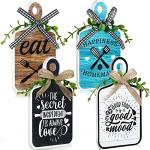 4 Pieces Rustic Wooden Kitchen Cutting Board Eat Sign Decor Farmhouse Tiered Tray Decor Happiness Is Homemade Wood Wall Art Hanging Sign for Home Kitchen Dining Living Room Cafe (Tableware Style)