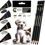 Urbify Charcoal Château - 24 Professional Charcoal Pencils - Four Hardness Levels - Perfect for Rich Shading, Sketching, Drawing & Art (24PCs)