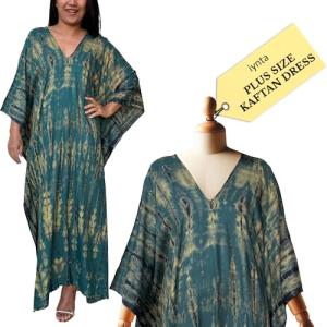 iynta Plus Size Kaftan Dresses for Women, Caftans for Women Loungewear - Handmade Women's Fashion, Mothers Day Gifts for Mom, Tie-Dyed Maxi Dress for Beach & Night Out - 50 in., Green w/Black