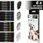 Urbify Charcoal Château - 24 Professional Charcoal Pencils - Four Hardness Levels - Perfect for Rich Shading, Sketching, Drawing & Art (24PCs)