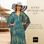 iynta Plus Size Kaftan Dresses for Women, Caftans for Women Loungewear - Handmade Women's Fashion, Mothers Day Gifts for Mom, Tie-Dyed Maxi Dress for Beach & Night Out - 50 in., Green w/Black