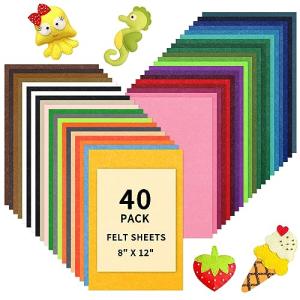 HTVRONT Felt Sheets for Crafts - 40pcs Stiff Felt for Crafts, 8x12 Craft Felt Sheet, 1mm Assorted Colors Felt Fabric Sheets, Thin Felt Pack Patchwork Craft Supplies, Felt Squares A4 Size Felt Paper