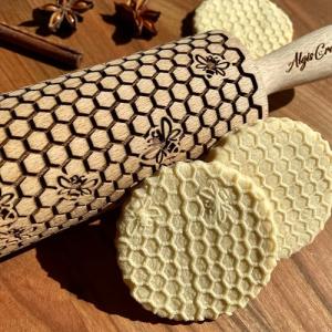BEEHIVE Embossing Rolling Pin with Pattern. Laser Engraved Embossing Dough Roller for Homemade Cookies and Pottery by Algis Crafts