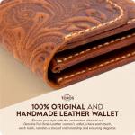 Handmade Wristlet Wallets for Women, Western Floral Leather Small Credit Card Holder with Zipper, Minimalist & Cute Coin Pouch, Genuine Leather, Camel