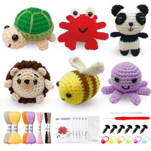 6Pcs Animal Crochet Kit, 2024 DIY Crochet Starter Kit for Beginners Adults and Kids , Crochet Set to Make Animals Dolls, Learn to Knitting Art Craft with Video Tutorials,Birthday Gift, Holiday Gift
