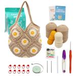 Uongeod Crochet Kit for Beginners Daisy Tote Bag DIY Knitting Kits of Daisy Tote Bag with Step-by-Step Video Tutorials Crochet Kit Beginners for Adults and Kids