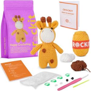 CROCKIT Crochet Kit for Beginners, Beginner Crochet Kit for Adults Kids, Crochet Stuffed Animal Kit, DIY Knitting Kit, Amigurumi Crochet Starter Kit（Deer/Giraffe）