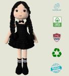 Tiny Things Wednesday Addams Style Handmade Crochet Knitted Doll, Halloween Accessory, Wednesday Addams Toy for Horror Lovers, Horror and Cuteness Together 12.6 inç