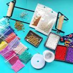 Frame Bead Loom Kit for Beaded Bracelets Earrings Belts Making, Include 17250 Seed Beads 3mm 18 Colors and 150 Meter Clear String, Beading Trays, Needles, with Instruction, DIY Boho Jewelry