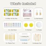 Air Dry Clay for Adults, Air-Dry Clay Starter Kit for Beginners Clay Kit, Home Made Pottery Set, DIY Air-Dry Clay Kit, Pottery Kit w/Paint Set, Varnish, 10 Paint, Brushes, Sponge