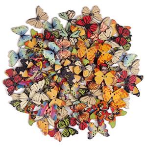 100 PCS Colorful Butterfly Wooden Buttons for DIY Scrapbooking