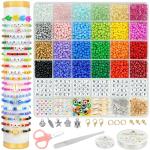 Dowsabel 4000Pcs 4mm Glass Seed Beads for Jewelry Bracelet Making Kit, 24 Colors Friendship Bracelet Making Kit, Waist Beads Set with Letter Beads Charms, DIY Art Craft Girls Gifts