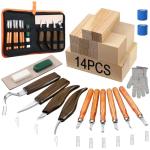 KINGBRO 42PCS Wood Carving Kit for Beginners,14 Basswood, Wood Whittling Kits for Beginner and Kids, Wood Carving Tools with Safety Protection. 10pcs Wood Carving Knife with 14pcs Wood Block.
