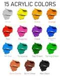 15 Colors Large Acrylic Paint Set (33.8 oz,1000 ml) - Smallbudi Art Painting Bulk Supplies for Multi Surface Canvas Wood Leather Fabric Rock Craft, Non Toxic Paint for Kid & Adult with Press Pump &