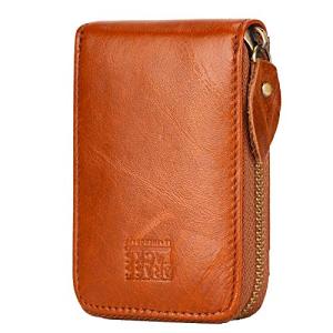 BRASS TACKS Leathercraft Vintage Handmade Full Leather Front Pocket Wallet RFID Blocking Multi Card Case with Zipper Pocket for Men Women with Box Packing (Brown)