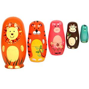 Maxshop Nesting Dolls for Kids - Russian Wooden Stacking Nested Set 5 Pieces Handmade Toys for Children Christmas Birthday Rome Decoration Halloween Wishing Gift (Captain Lion)