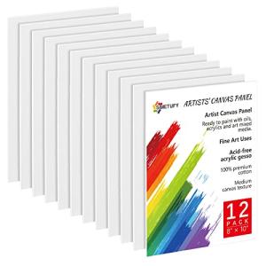Simetufy Canvas Boards for Painting 12 Pack,8 x 10 Inch Painting Canvas Panels, Blank Canvas for Painting- Gesso Primed Acid-Free 100% Cotton for Acrylics Oil Watercolor Tempera Paints