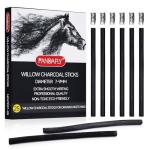 PANDAFLY Willow Charcoal Sticks, Soft, Black Artist Vine Charcoal for Artists, Beginners, Students, Great for Sketching, Drawing, Shading and Fine Art, 7-9mm, 25 Pack
