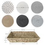 Boho Coasters for Drinks with Seagrass Basket Holder Set,12 Pcs Handmade Woven Absorbent Insulating Coasters for Coffee Table,Table Home Decor