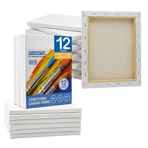 FIXSMITH Stretched Canvas for Painting- 8x10 Inch,Bulk Pack of 12,Primed,100% Cotton,5/8 Inch Profile of Super Value Pack for Acrylics,Oils & Other Painting Media.