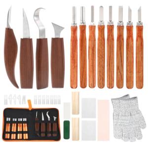Wood Carving Tools, Wood Carving Kit, 33 PCS Wood Whittling kit Hand Carving Knife Set, Wood Carving Tools Kit with Tools and Carving Knifes for Beginners Whittling Kit for Kids Adults Woodworking DIY