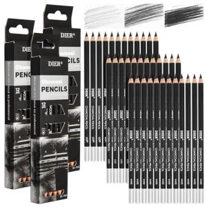 Geyoga 36 Pcs Professional Charcoal Pencils Soft,medium and Hard for Drawing Charcoal Pencils Drawing Set Drawing Pencils for Sketching Shading Drawing Blending Portrait(Black, Assorted)