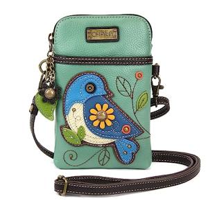 CHALA Cell Phone Crossbody Purse-Women PU Leather/Canvas Multicolor Handbag with Adjustable Strap - Blue Bird - teal