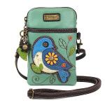 CHALA Cell Phone Crossbody Purse-Women PU Leather/Canvas Multicolor Handbag with Adjustable Strap - Blue Bird - teal