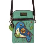 CHALA Cell Phone Crossbody Purse-Women PU Leather/Canvas Multicolor Handbag with Adjustable Strap - Blue Bird - teal