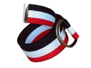White Navy Red Canvas Cotton Woven D Ring Belt, 1.5" Webbing Handmade Belts for Women and Men, Striped Unisex Fabric Belt, Handmade Gift ideas (Small 36")