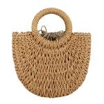 Rattan Handmade Straw Tote Handbag Beach Shoulder Bag Summer Beach Rattan Bag Straw Bag (Brown)