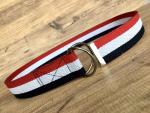 White Navy Red Canvas Cotton Woven D Ring Belt, 1.5" Webbing Handmade Belts for Women and Men, Striped Unisex Fabric Belt, Handmade Gift ideas (Small 36")