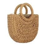 Rattan Handmade Straw Tote Handbag Beach Shoulder Bag Summer Beach Rattan Bag Straw Bag (Brown)