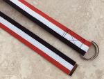 White Navy Red Canvas Cotton Woven D Ring Belt, 1.5" Webbing Handmade Belts for Women and Men, Striped Unisex Fabric Belt, Handmade Gift ideas (Small 36")