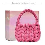 Handwoven Tote Bags for Women Chunky Yarn Knit Shoulder Bag Handmade Braided Purse(Red)