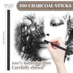 Gueevin 100 Pieces Willow Charcoal Sticks, Willow Charcoal, Soft Black Drawing Charcoal for Sketching and Drawing Art Sketch Artists Supplies, 5.7 Inch in Length, 5-7 mm in Diameter