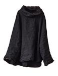 NFYM Womens Long Sleeve Linen Peasant Tops High Low Mock Turtleneck Handmade Stitch Casual Loose Shirts (as1, Alpha, one_Size, Regular, Regular, Black)