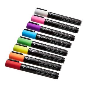 Amazon Basics Bullet/Chisel Reversible Tip Chalk Markers, Bold Point, 8 Pack, Bright Colors