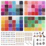 QUEFE 9600pcs 4mm Glass Beads for Bracelets Kit, 96 Colors Small Beads Seed Beads Letter Beads with Pendant Charms for Jewelry Making, Craft Gifts