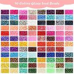 QUEFE 9600pcs 4mm Glass Beads for Bracelets Kit, 96 Colors Small Beads Seed Beads Letter Beads with Pendant Charms for Jewelry Making, Craft Gifts